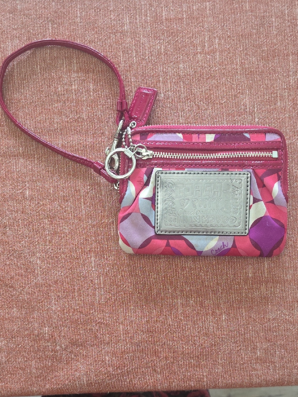 Coach Poppy Pink and Purple Geometric Wristlet